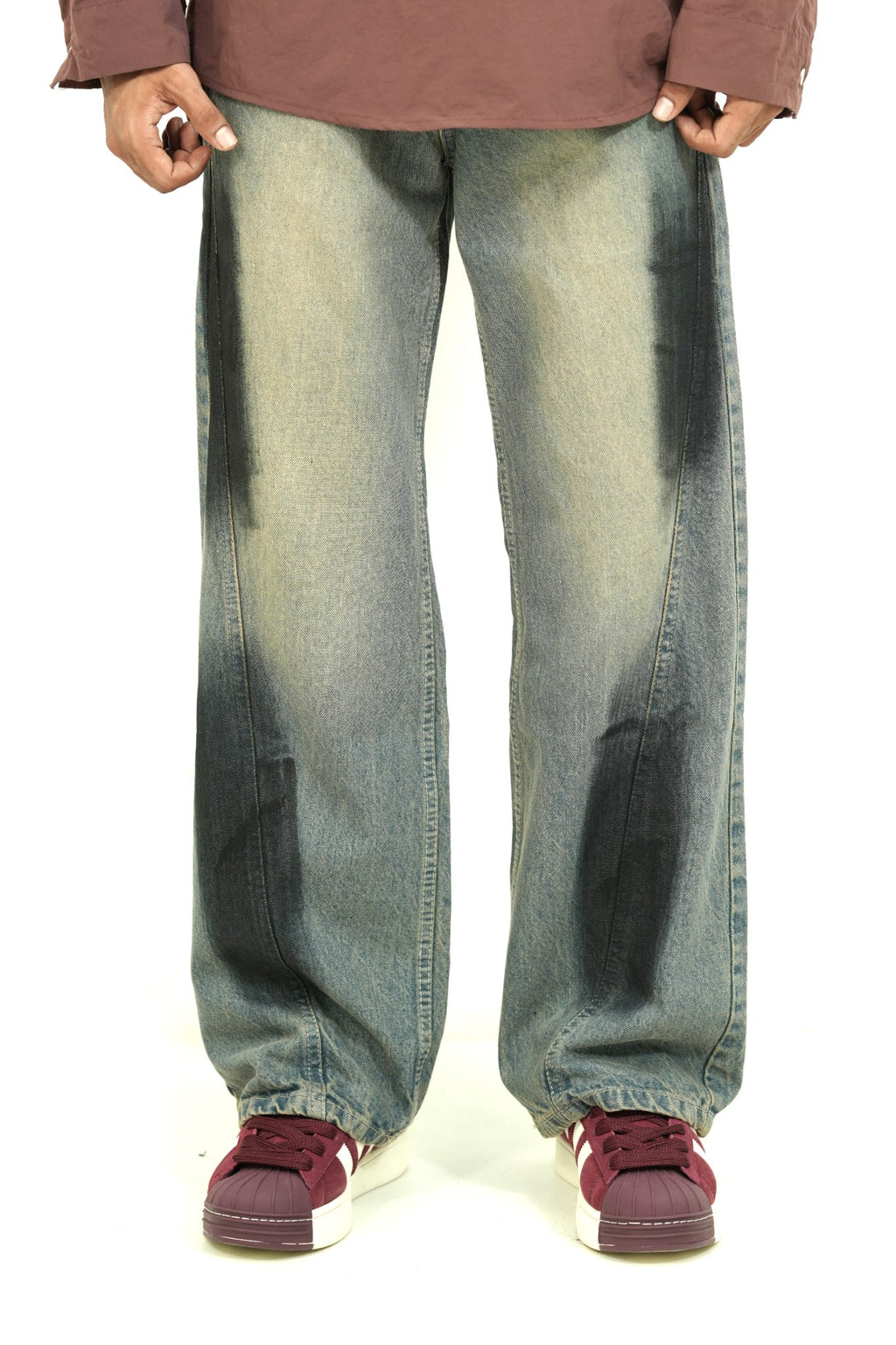 Brushed light blue faded Baggy Jeans