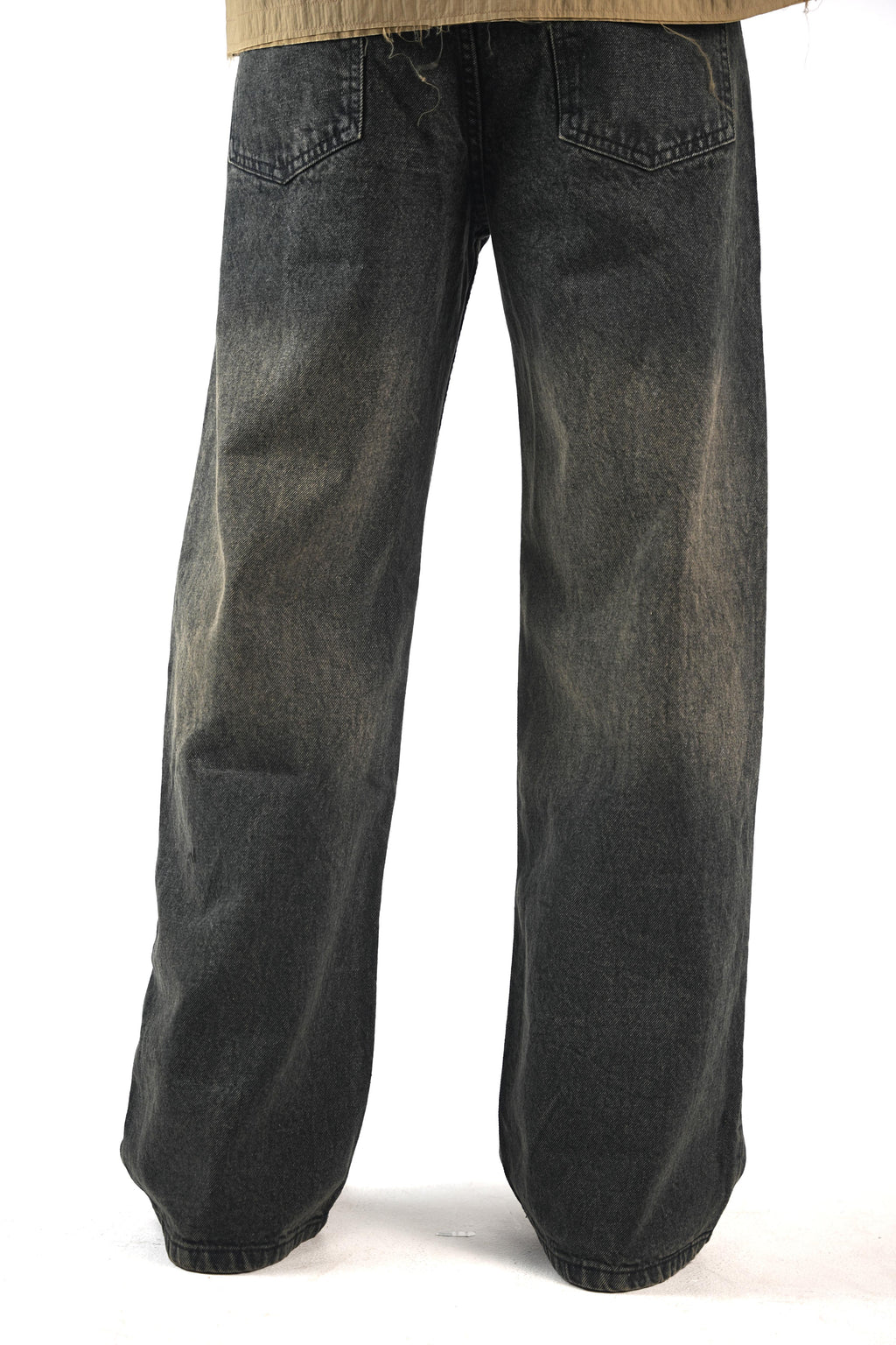 Carbon Fade Moto wide leg Jeans