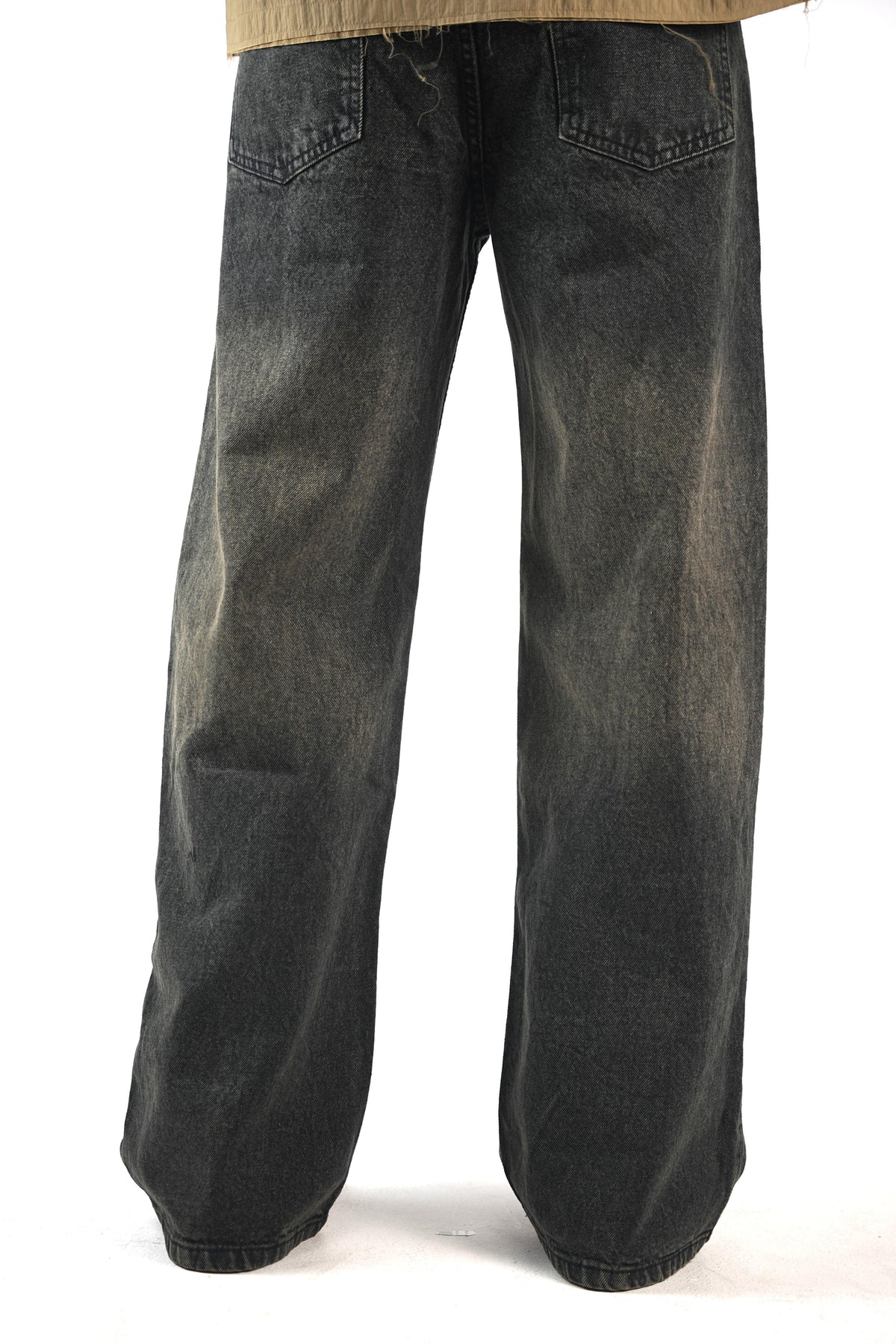 Carbon Fade Moto wide leg Jeans