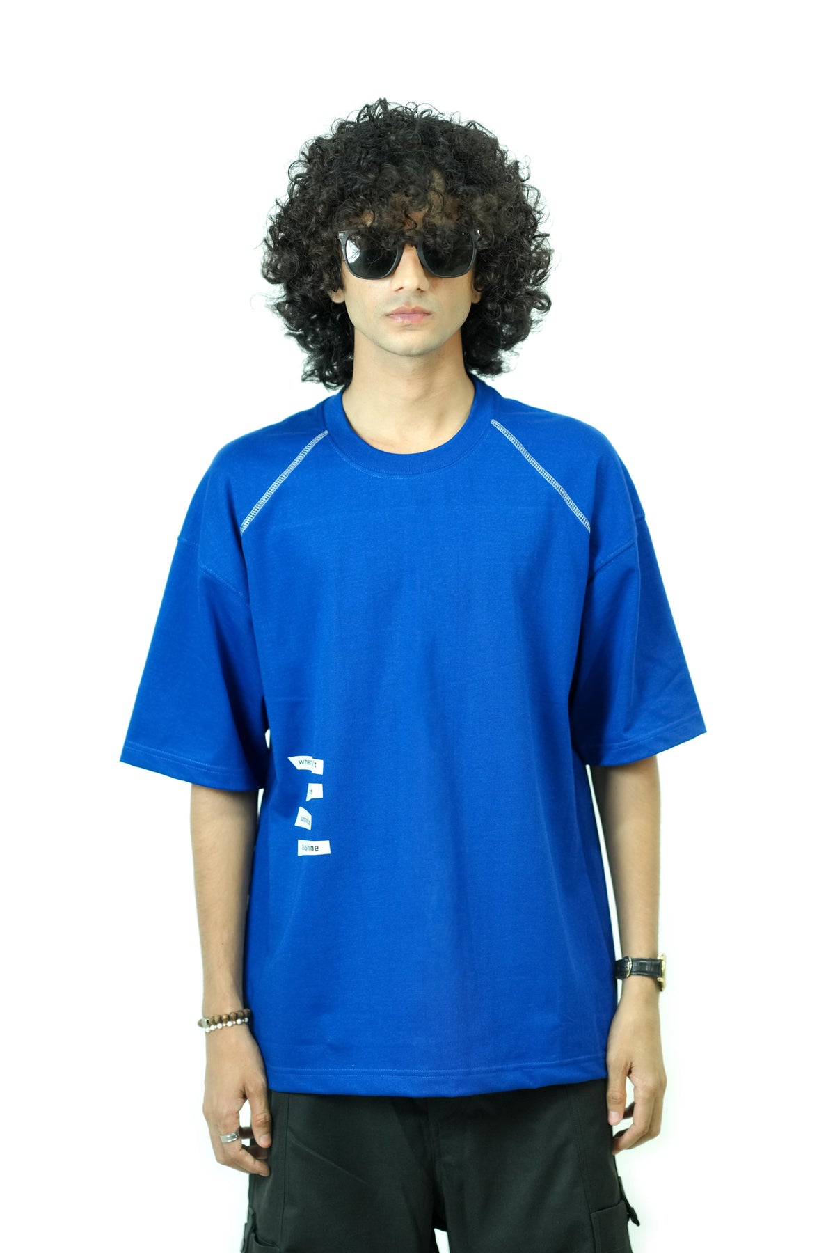 Palm Shadow Blue Oversized Tee