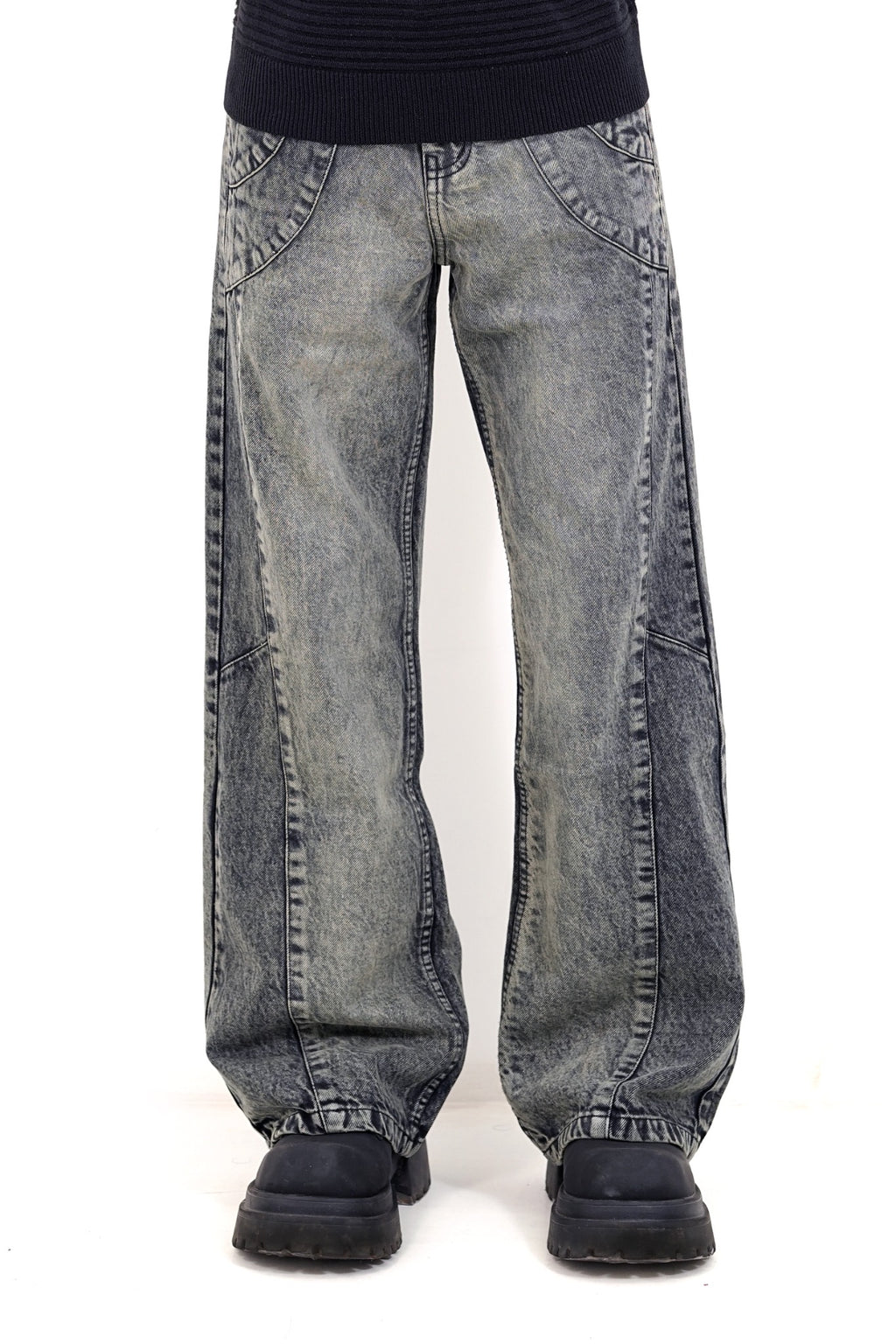 Stone Ash Panel Baggy Jeans