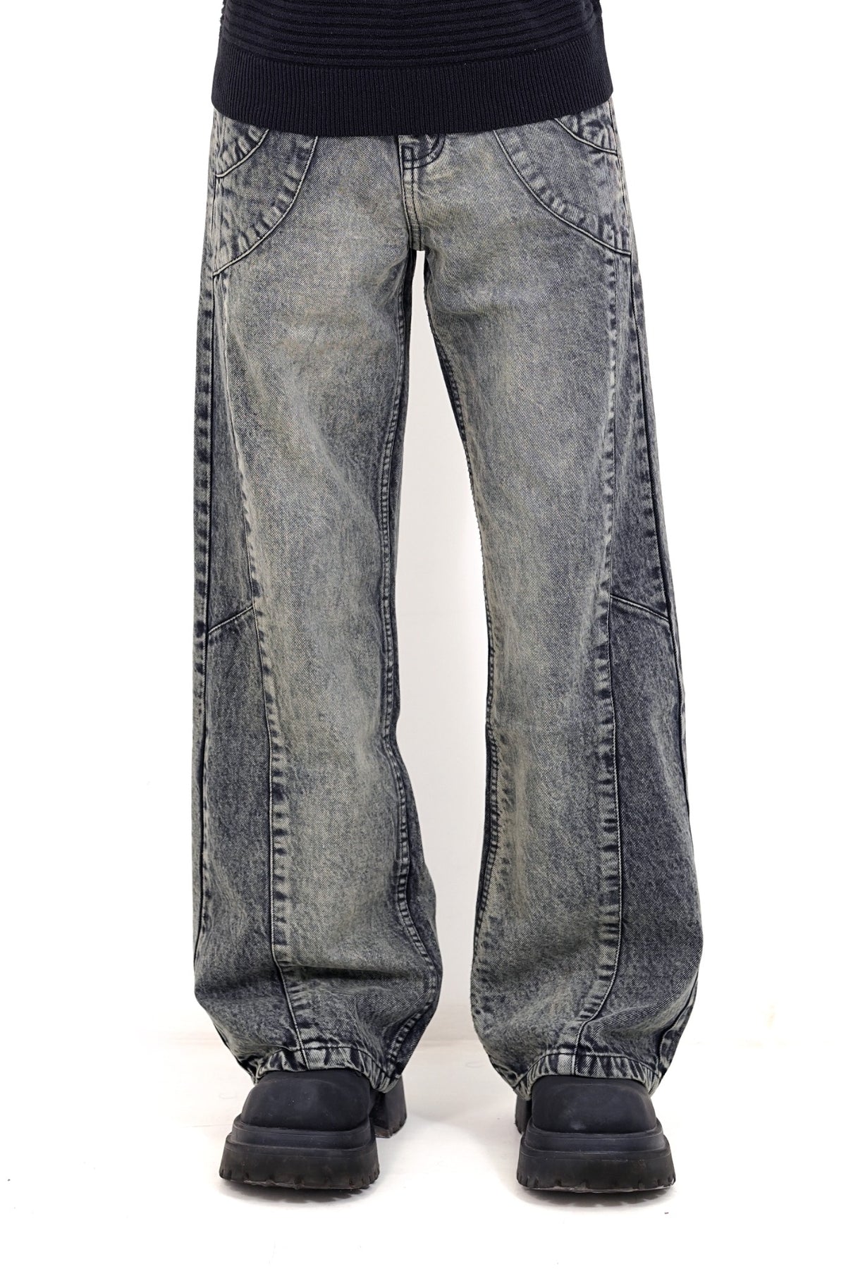 Stone Ash Panel Baggy Jeans