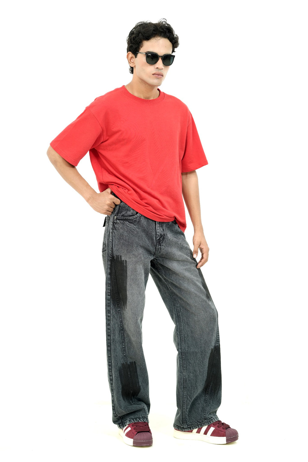 Brushed Charcoal Grey Baggy Jeans