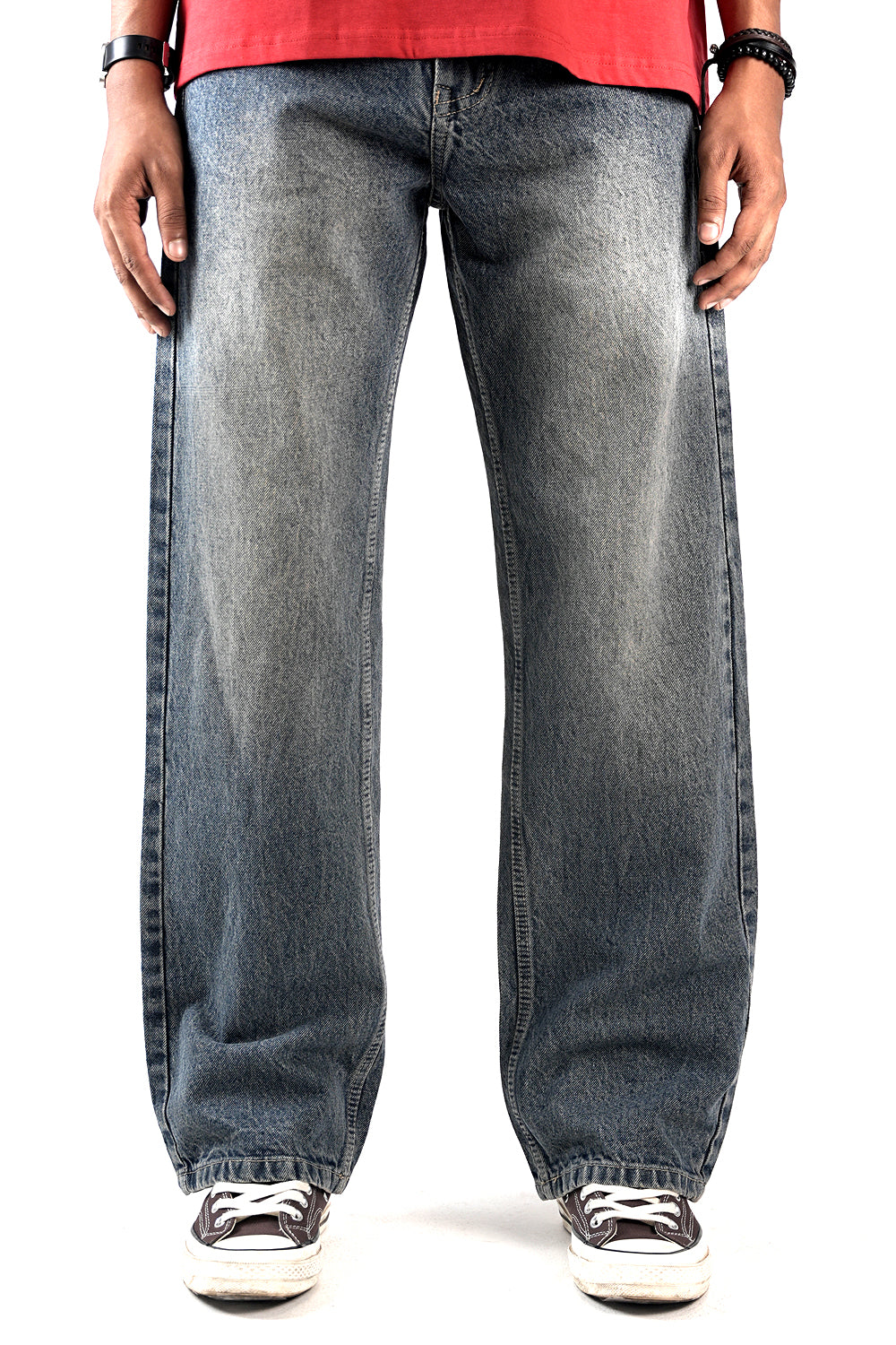 Vintage Ash Grey Straight Fit Jeans – Premium Washed Denim