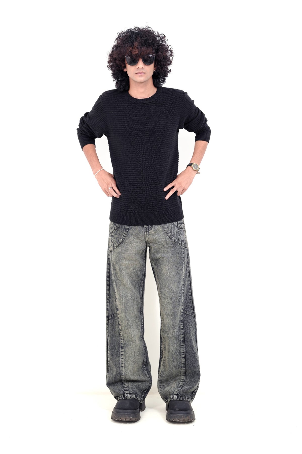 Stone Ash Panel Baggy Jeans