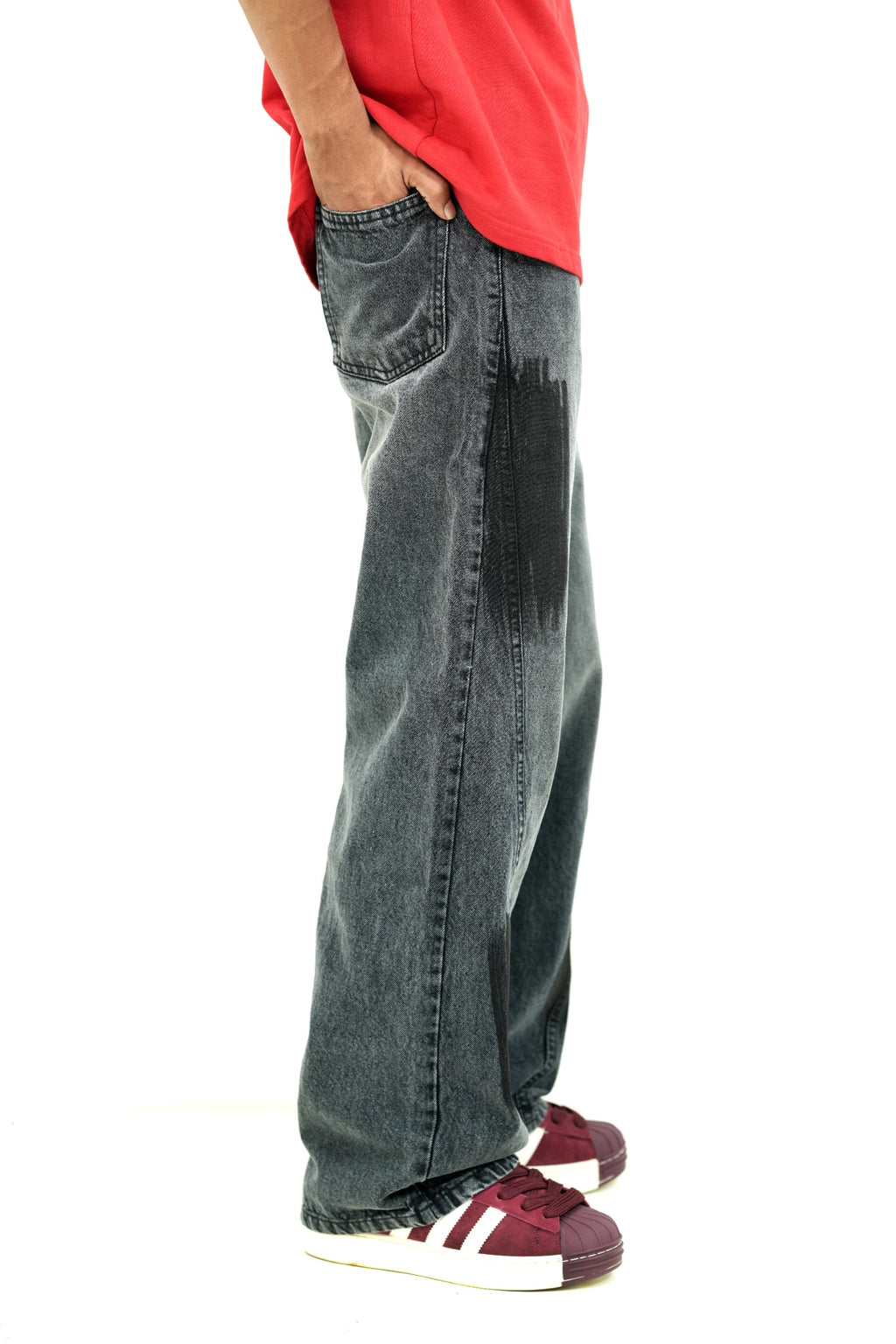 Brushed Charcoal Grey Baggy Jeans