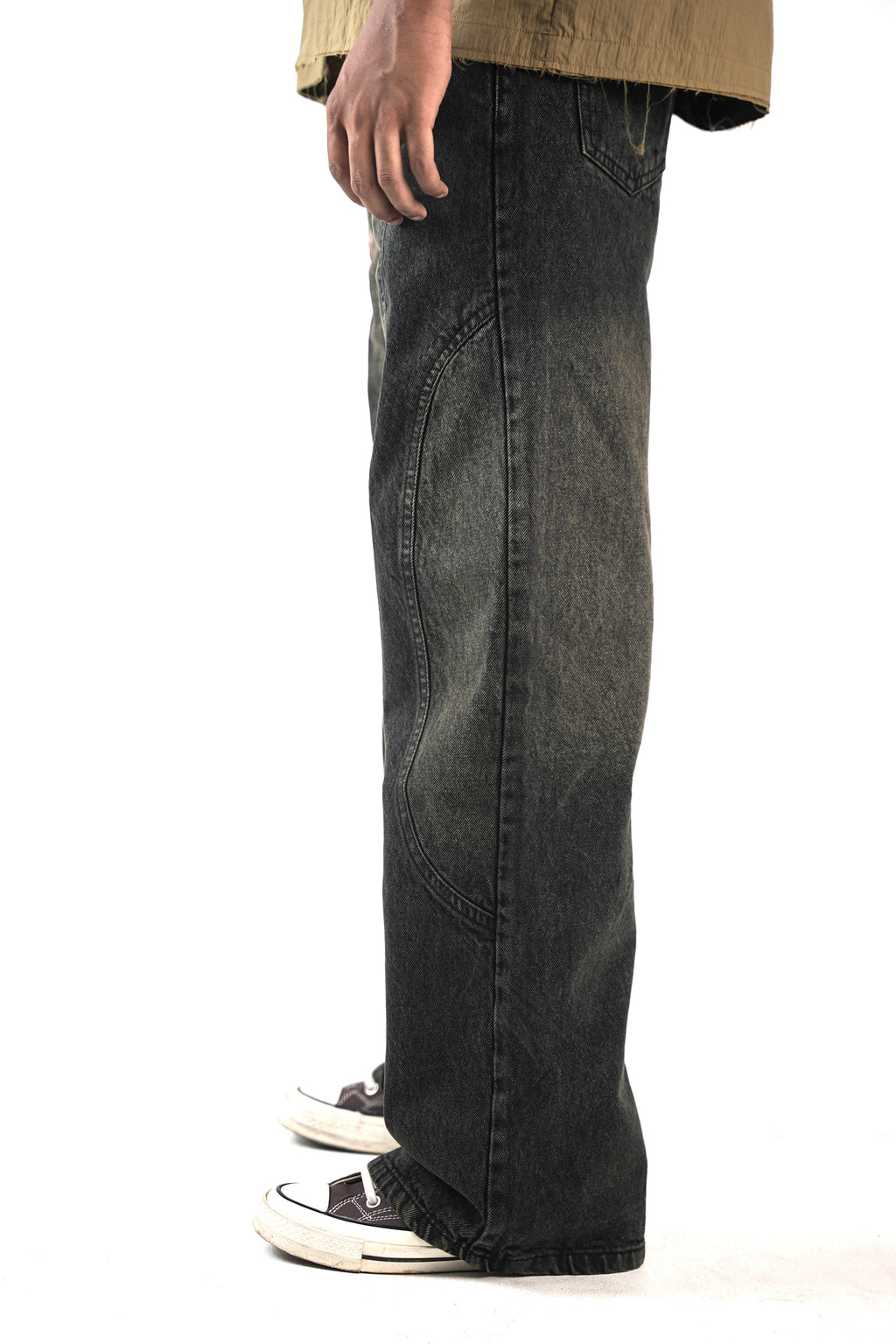 Carbon Fade Moto wide leg Jeans