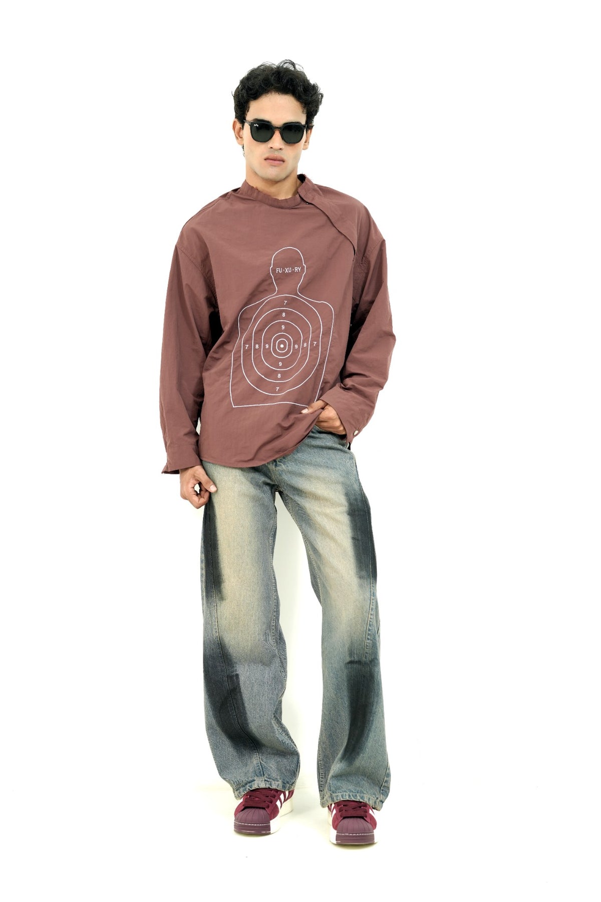 Brushed light blue faded Baggy Jeans