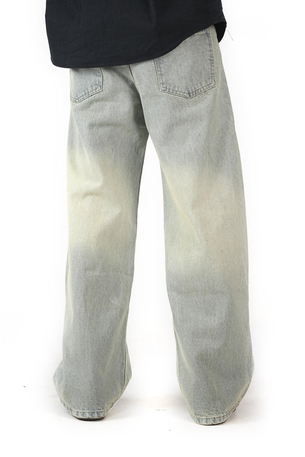 Faded Cream Blue Denim Wide-Leg Panel  Jeans