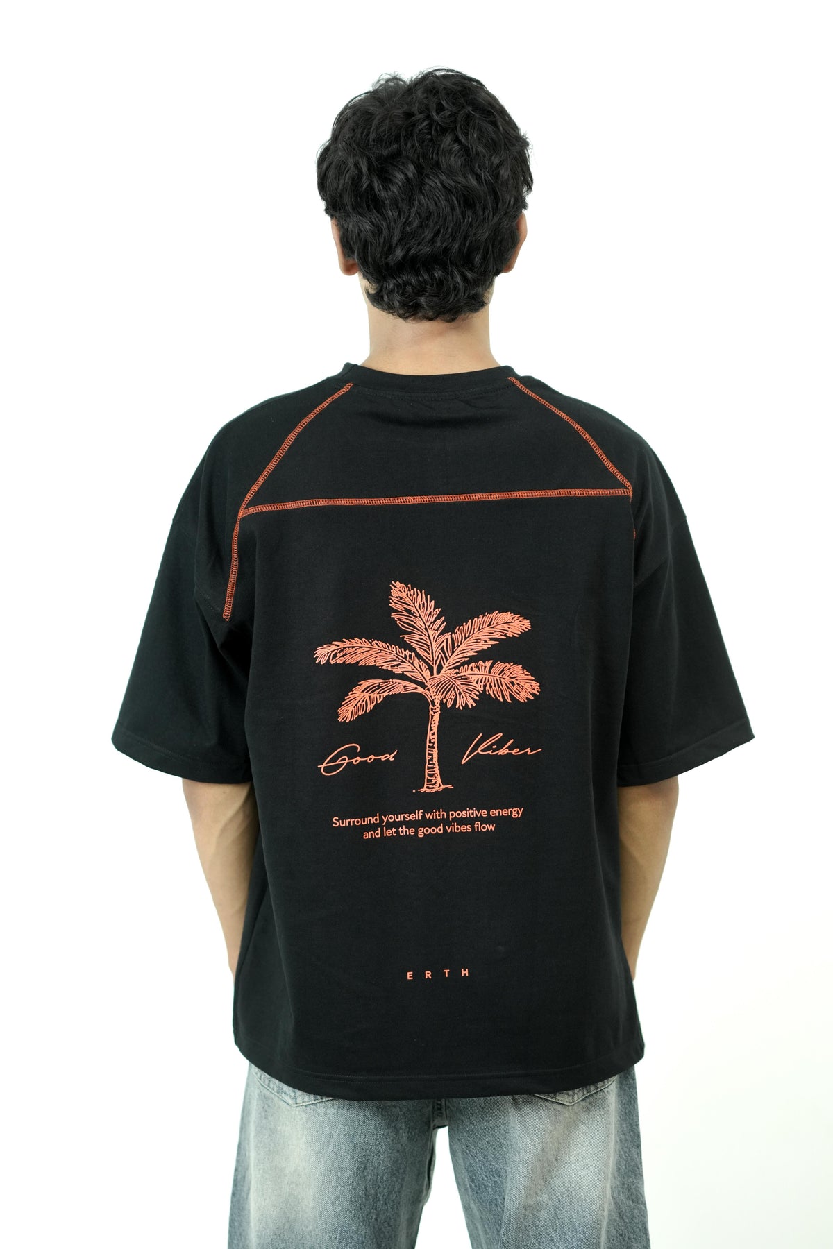 Palm Shadow Black Oversized Tee