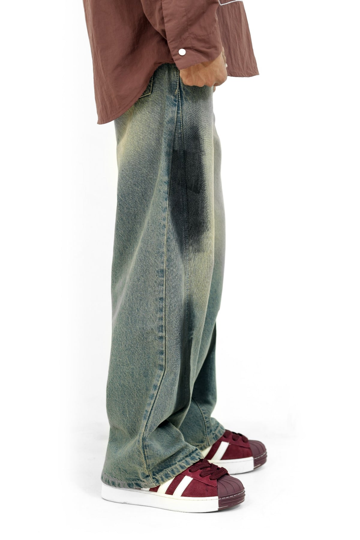 Brushed light blue faded Baggy Jeans