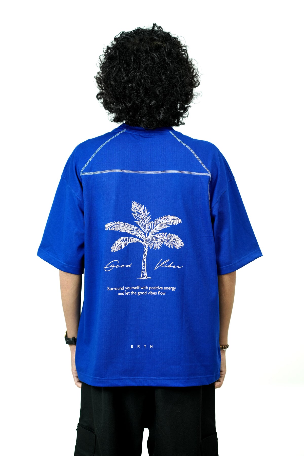 Palm Shadow Blue Oversized Tee