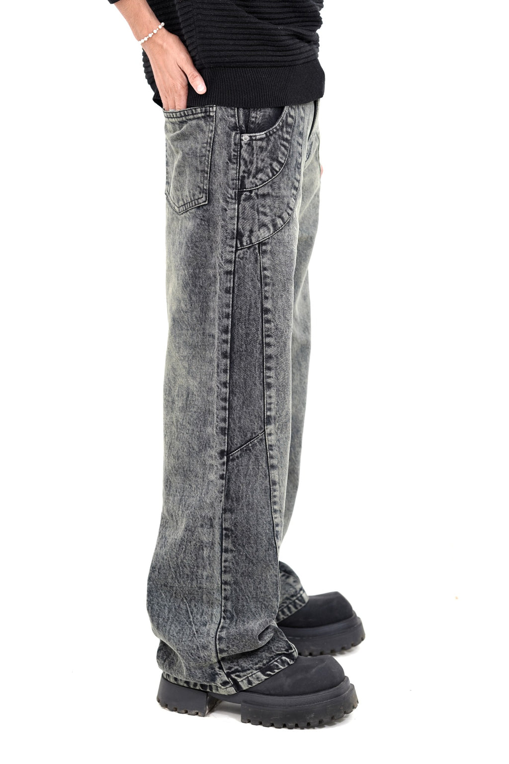 Stone Ash Panel Baggy Jeans
