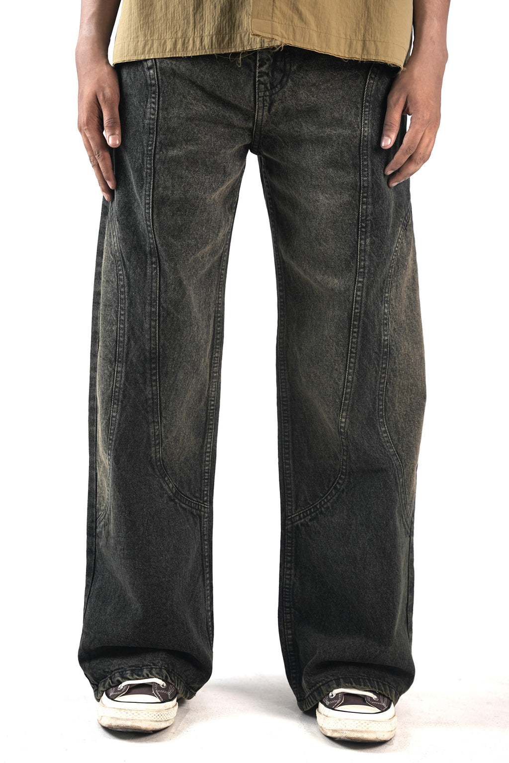 Carbon Fade Moto wide leg Jeans