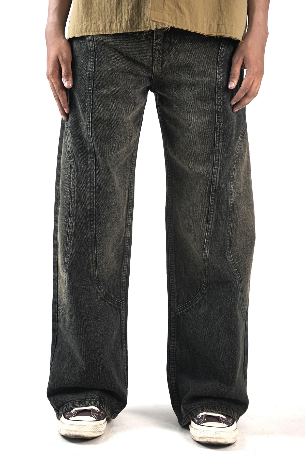 Carbon Fade Moto wide leg Jeans