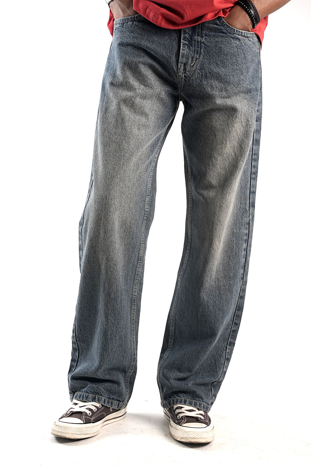 Vintage Ash Grey Straight Fit Jeans – Premium Washed Denim