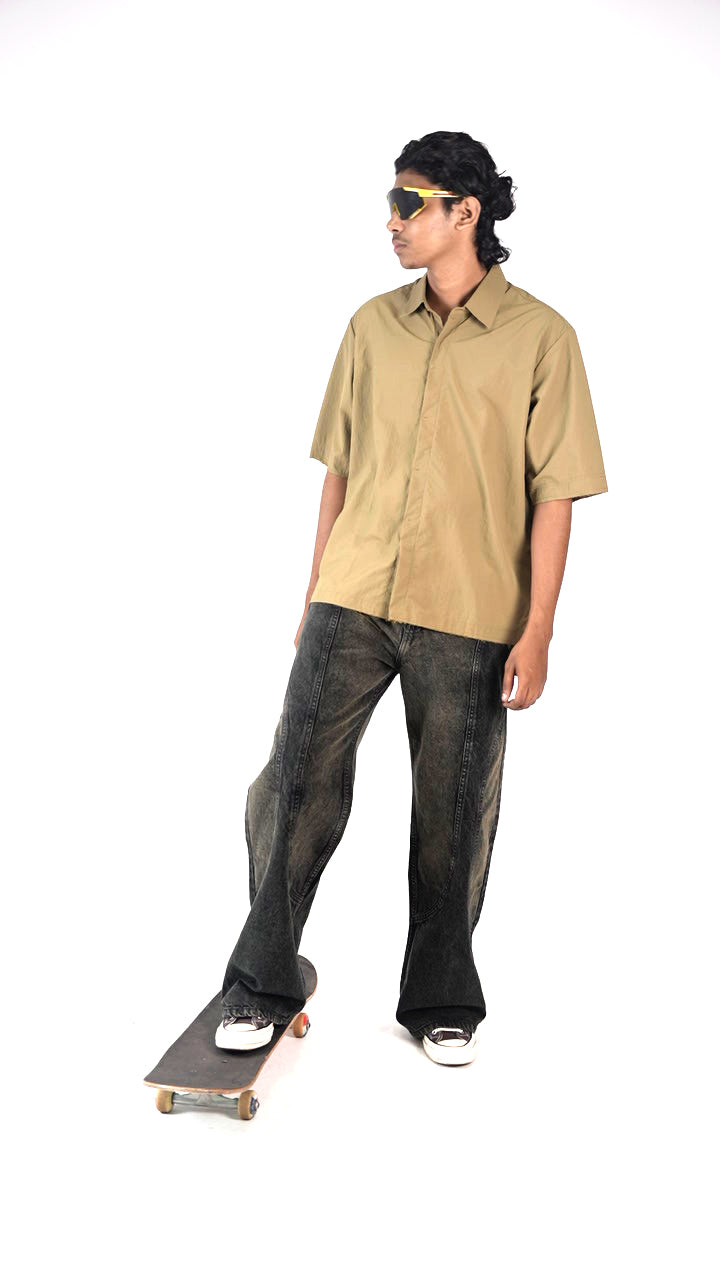 Carbon Fade Moto wide leg Jeans