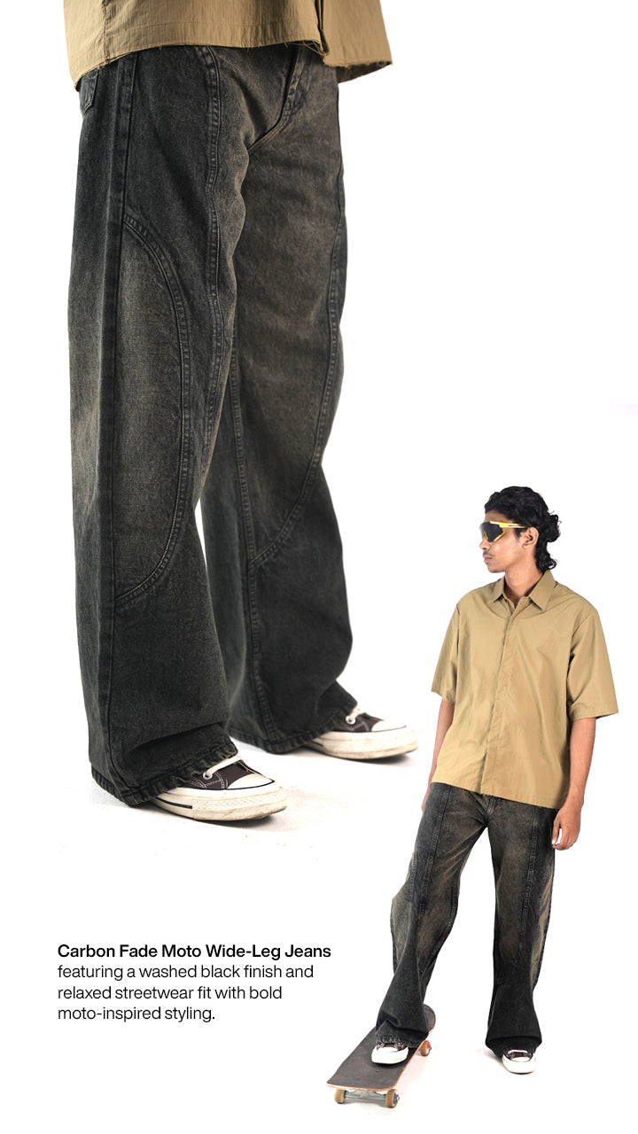 Carbon Fade Moto wide leg Jeans