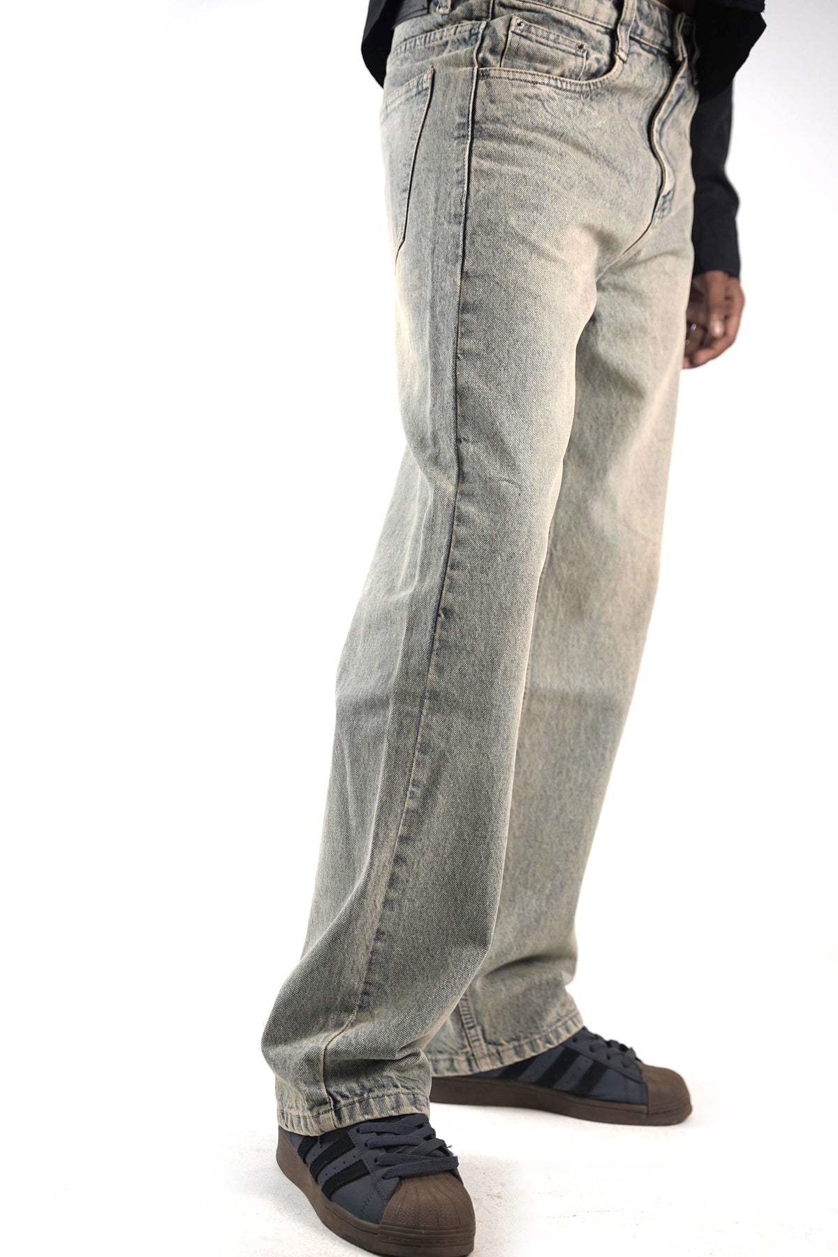 Olive Grey Wash Straight Fit Jeans